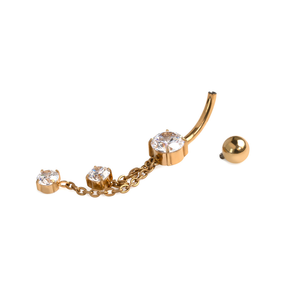 Tytanowa sztanga do pępka z łańcuszkami i kamieniami