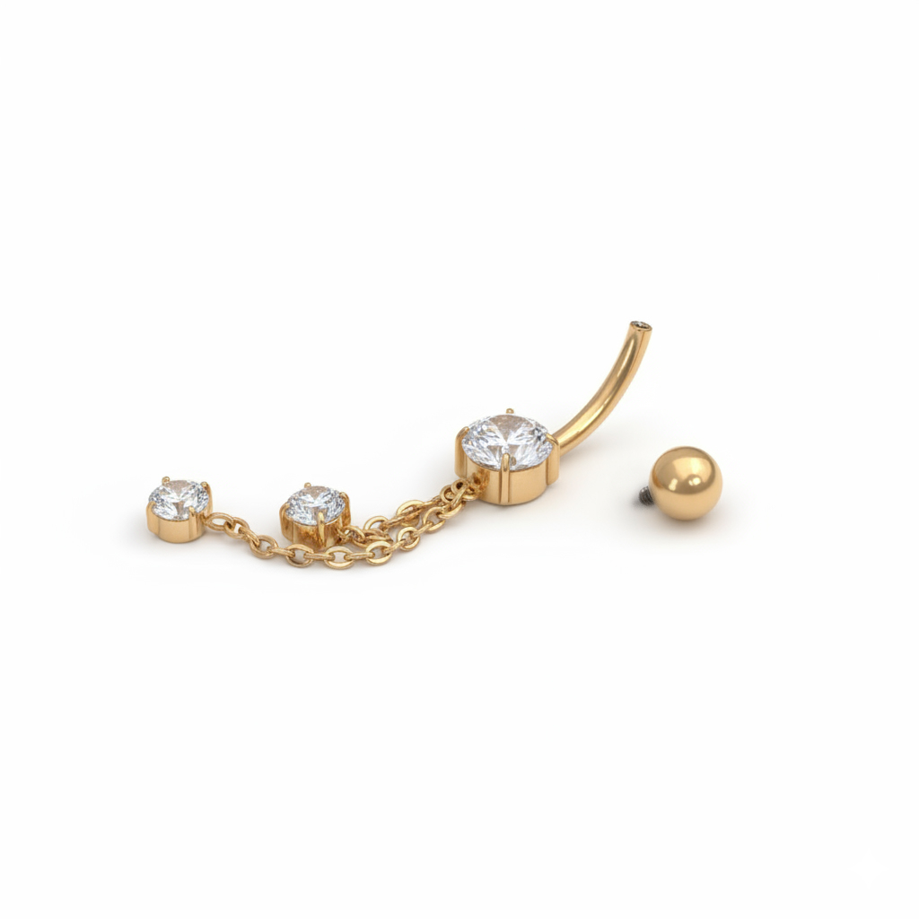 Tytanowa sztanga do pępka z łańcuszkami i kamieniami