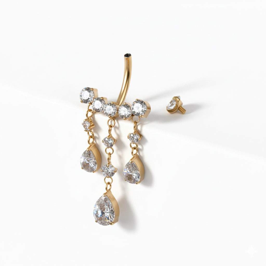 Tytanowa sztanga do pępka z wiszącymi ozdobami