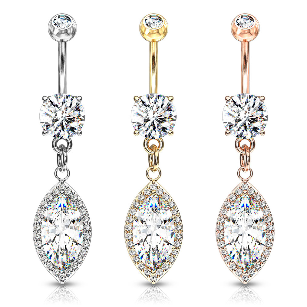 Kolczyk do pępka z owalnym kamieniem w zawieszce