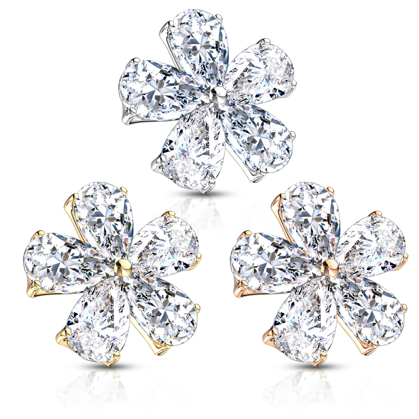 Dermal - kwiat z liśćmi wysadzanymi kamieniami w kształcie kropli