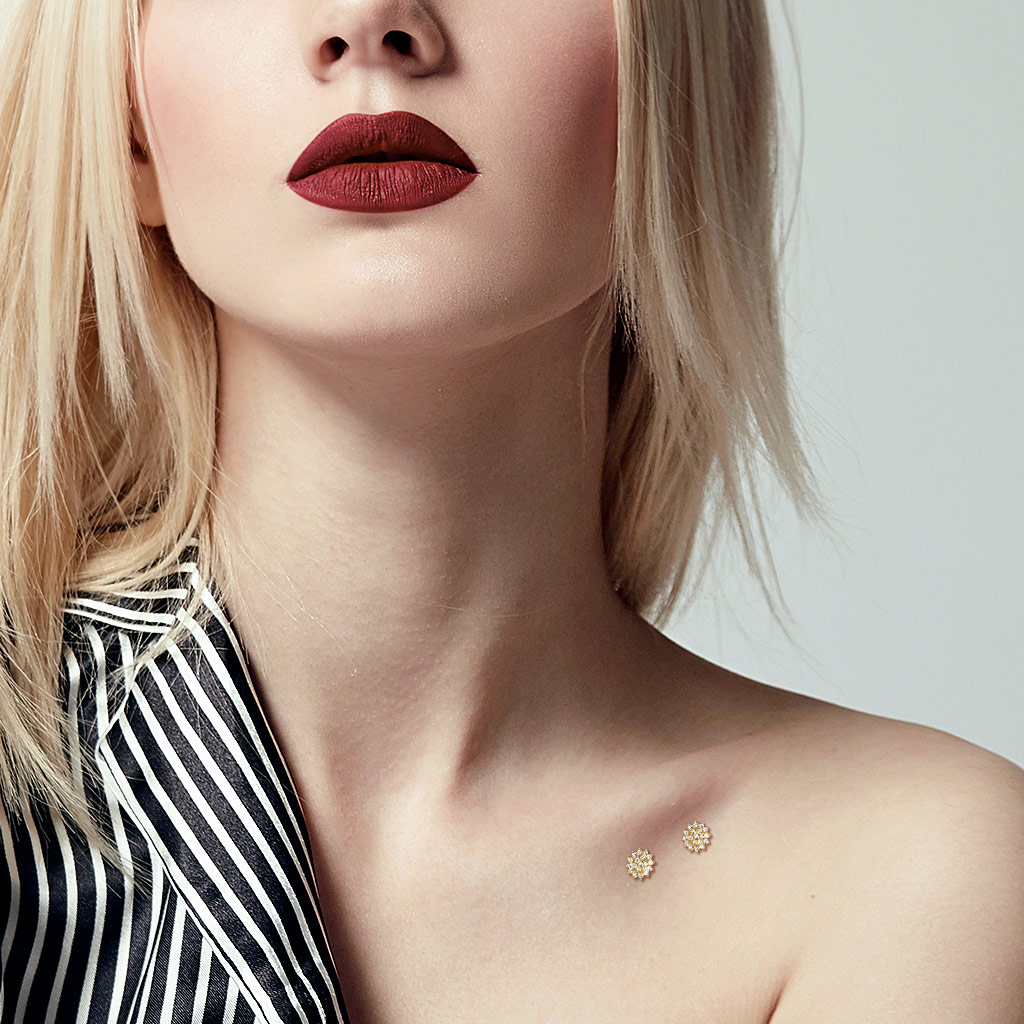 Dermal z 14-karatowego złota z kryształowym kwiatem