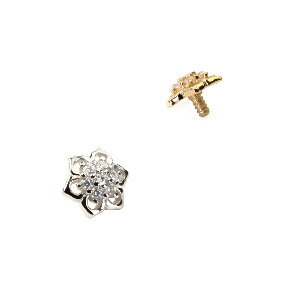 Dermal z 14 karatowego złota z siedmioma cyrkoniami