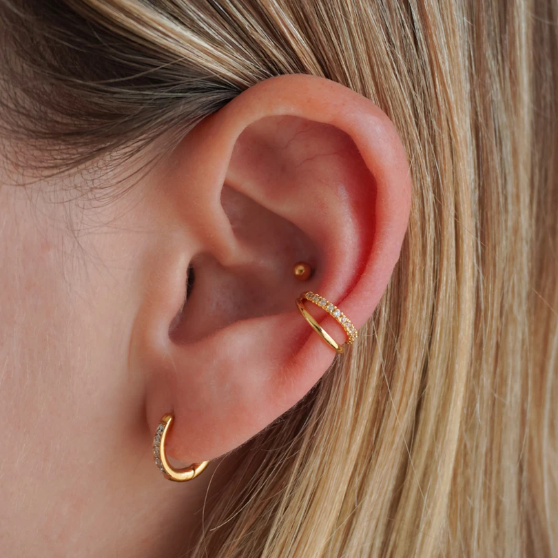 Podwójny ear cuff do ucha z cyrkoniami