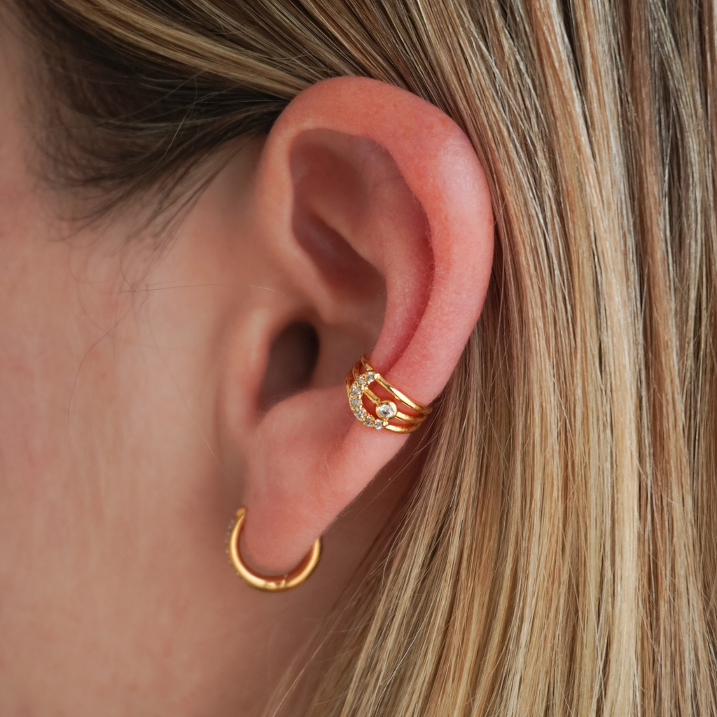 Potrójny ear cuff z księżycem