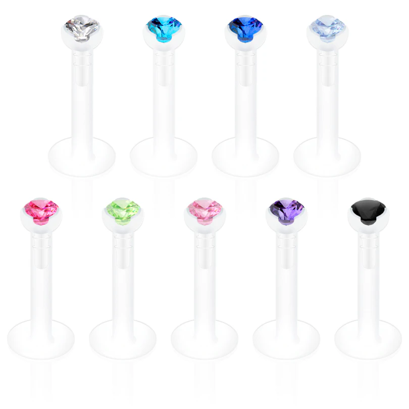 Labret z ptfe z kamieniem w różnych kolorach