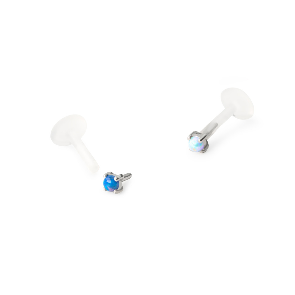 Labret z 14 karatowego złota z opalem