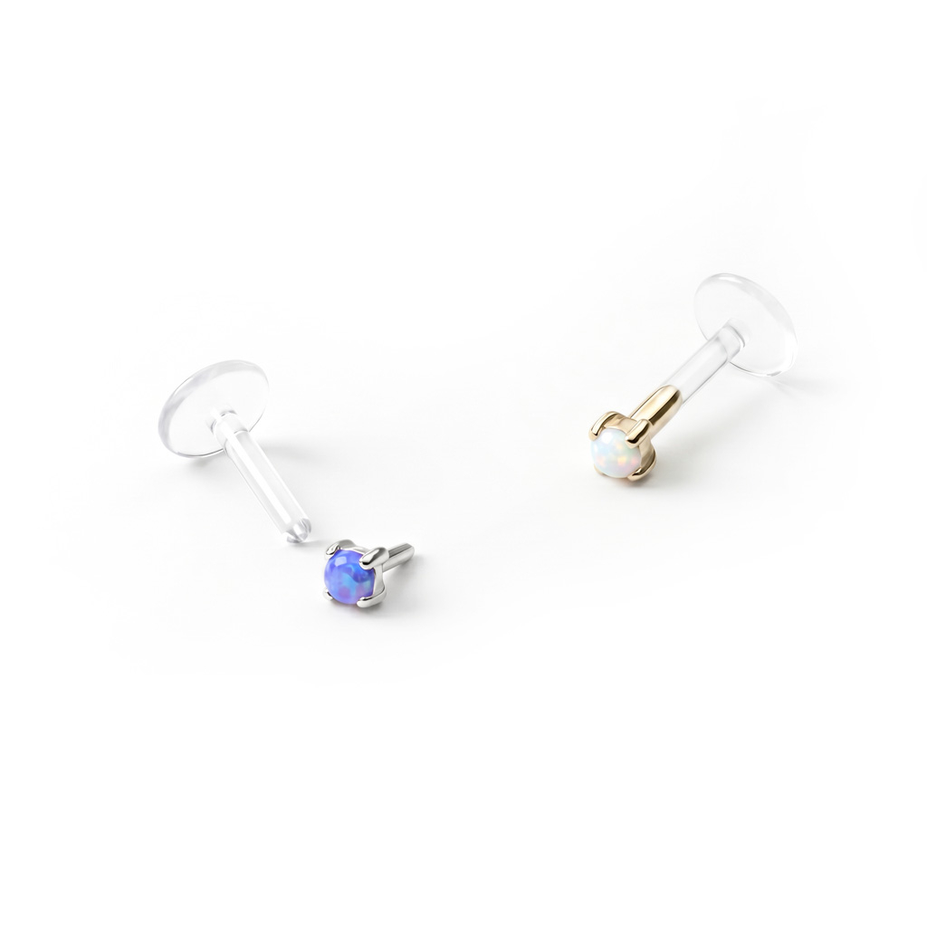 Labret z 14 karatowego złota z opalem