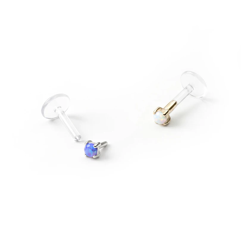 Labret z 14 karatowego złota z opalem