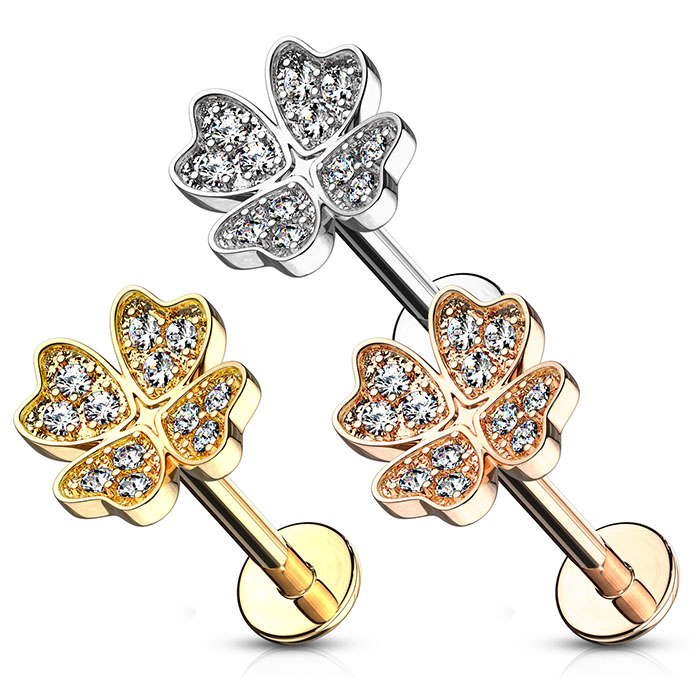 Labret z koniczyną i gwintem wewnętrznym