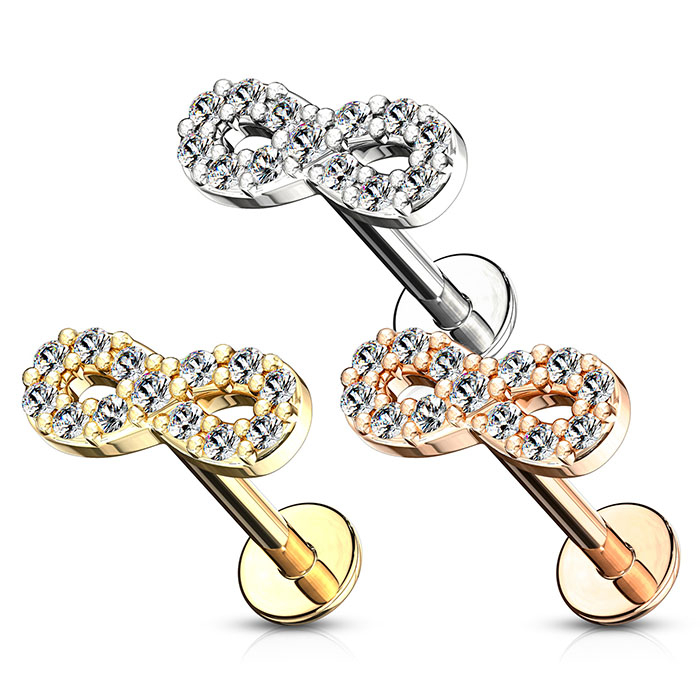 Labret z symbolem nieskończoności i wewnętrznym gwintem