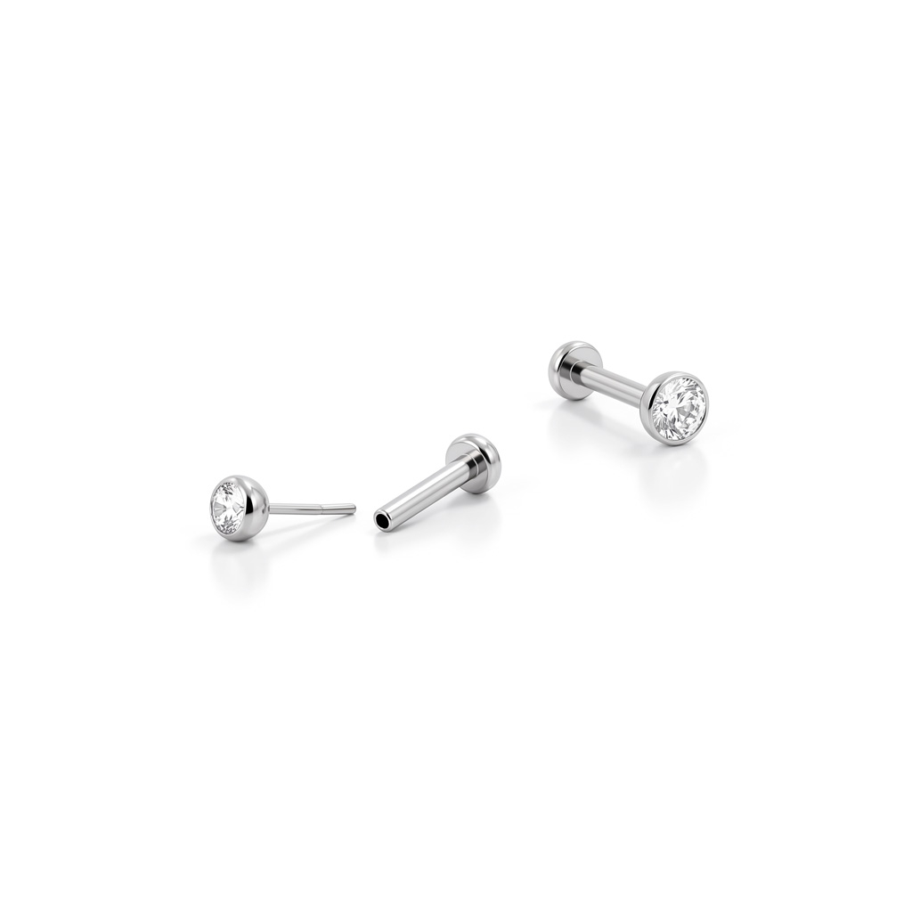 Wpychany labret z tytanu z kamieniem w oprawie bezel