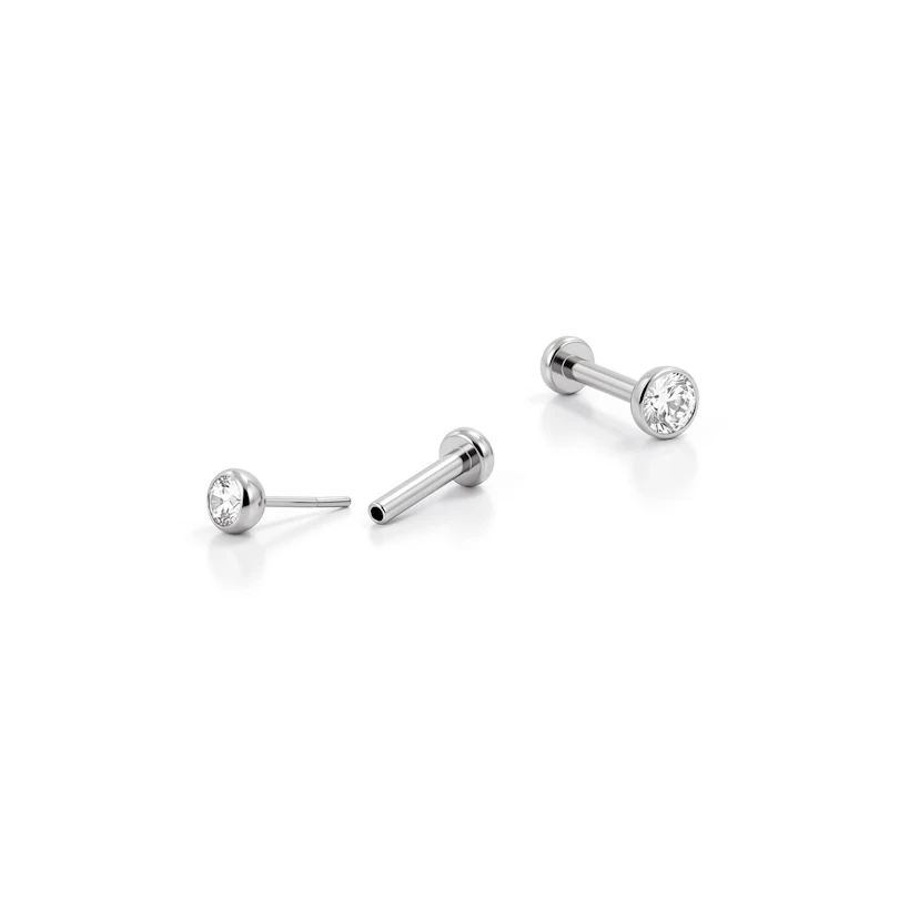 Wpychany labret z tytanu z kamieniem w oprawie bezel