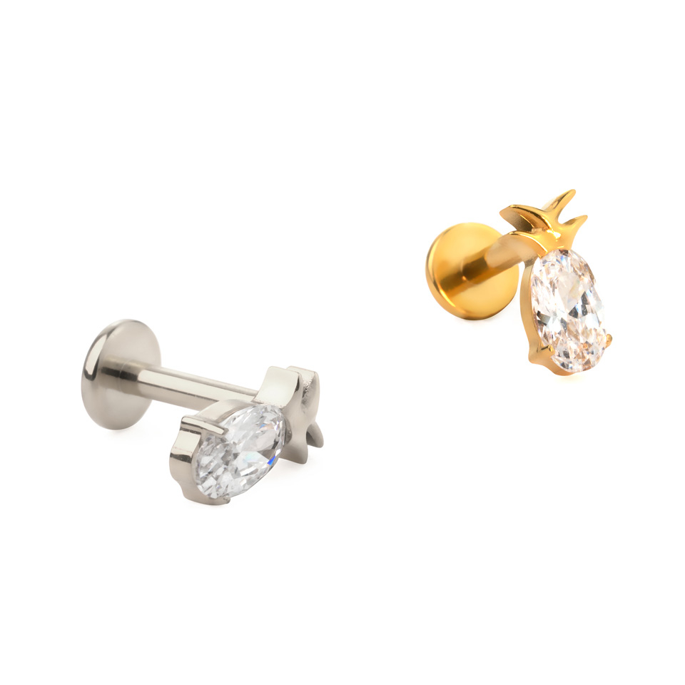 Labret z tytanu zdobiony ananasem