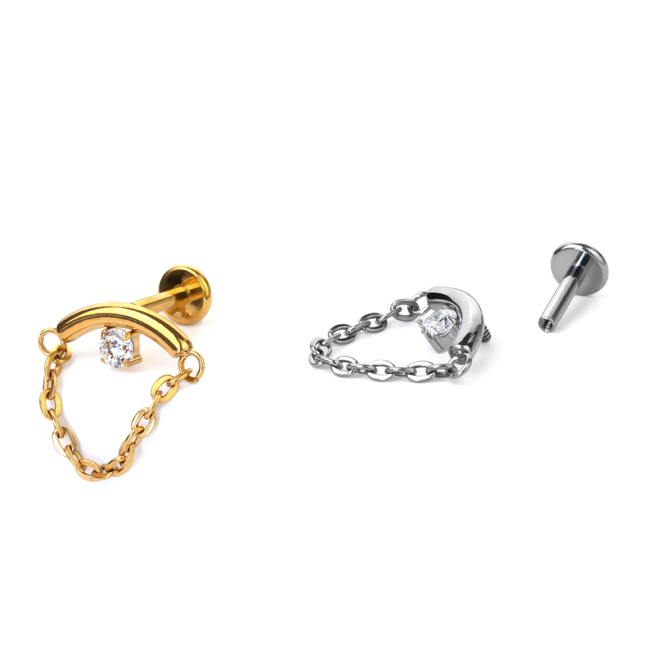 Ukryty helix labret z kamieniem i łańcuszkiem