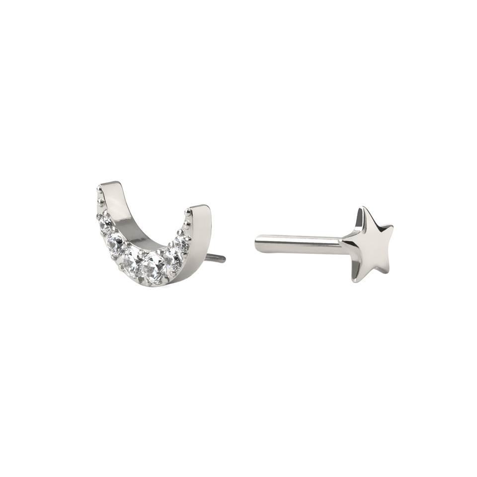 Labret księżyc z tytanu zdobiony gwiazdką z tyłu
