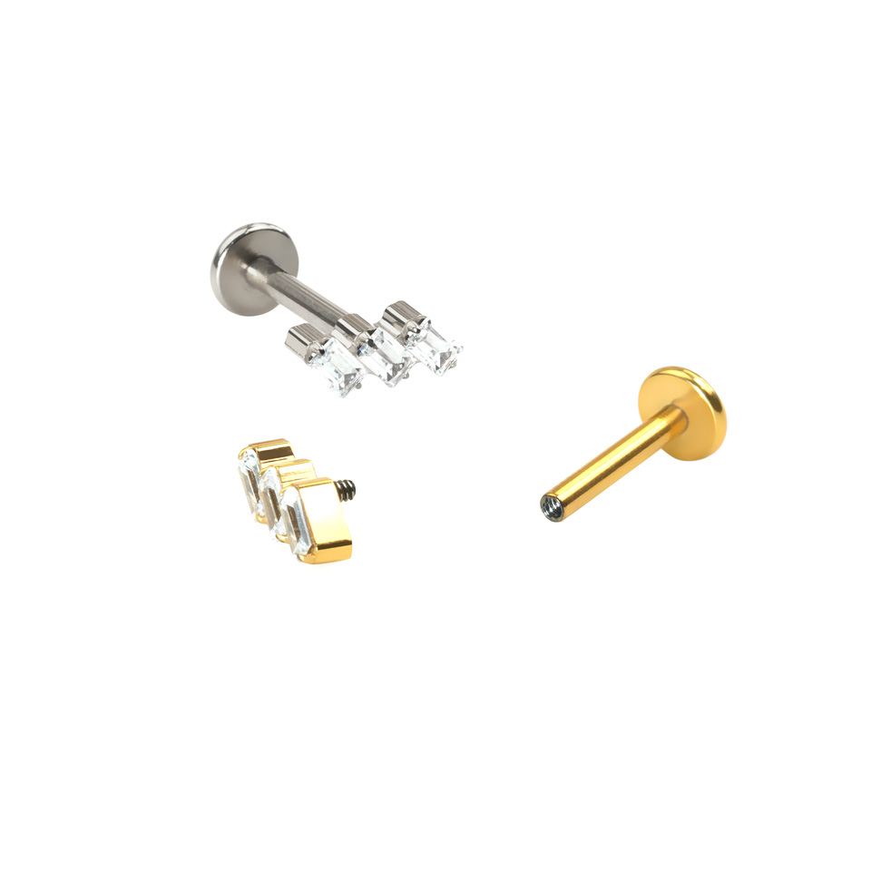 Labret z tytanu zdobiony kamieniami baguette