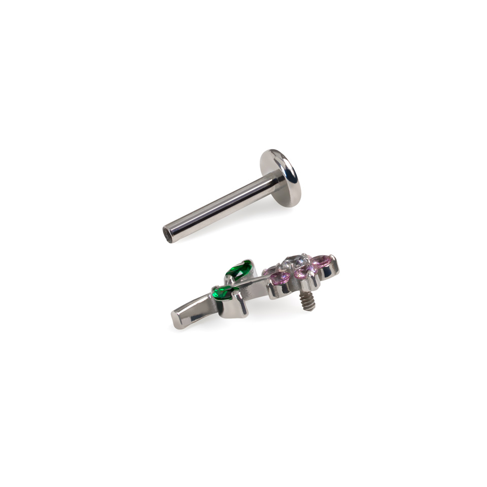 Labret z płaskim zapięciem zdobiony uroczym kwiatem