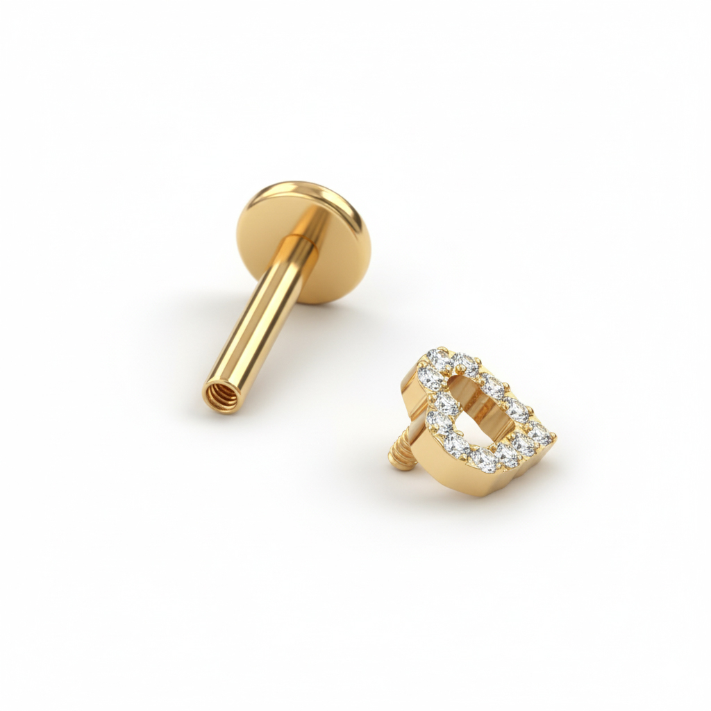 Tytanowy labret z wysadzanym sercem