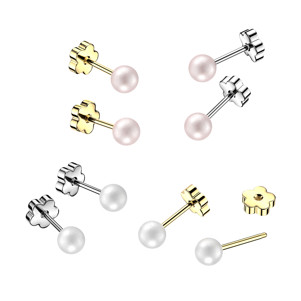 Kolczyki do uszu z perłami i zapięciami w formie kwiatów