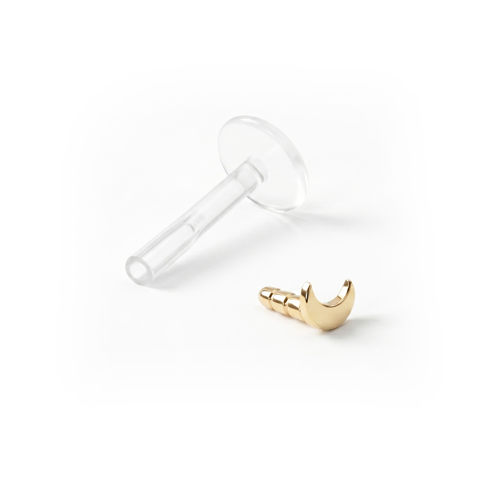 Labret z półksiężycem z 14 karatowego złota