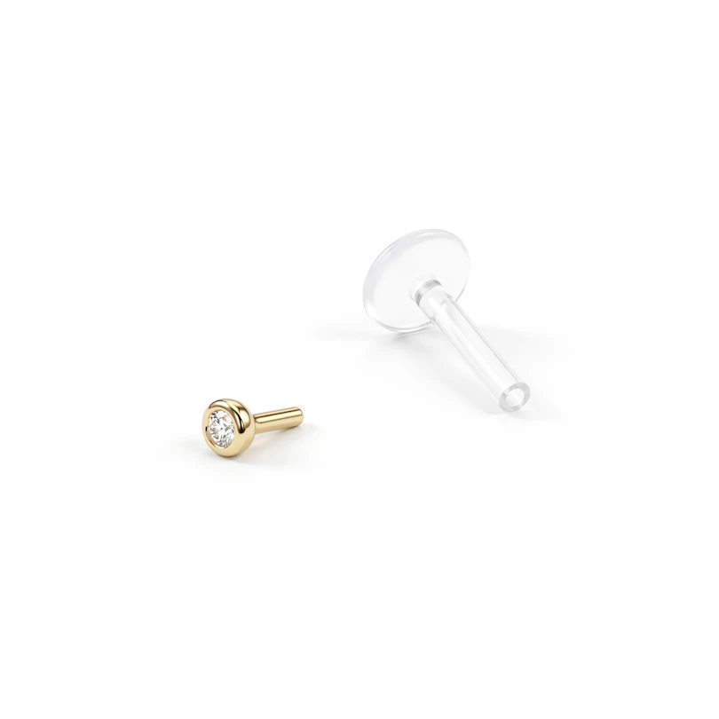 Labret z 14-karatowego złota z kamieniem i prętem ptfe