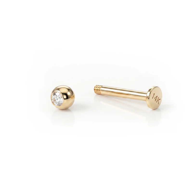 Labret z 14-karatowego złota z kryształkiem
