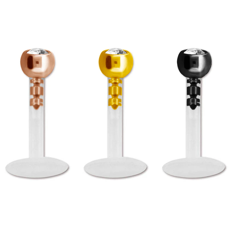Labret z ptfe z kolorową końcówką z kamieniem