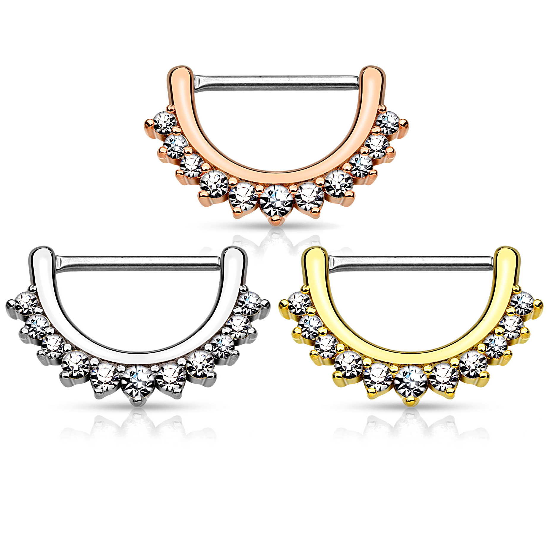 Clicker do sutka w kształcie półksiężyca i brzegiem z kamieni ozdobnych