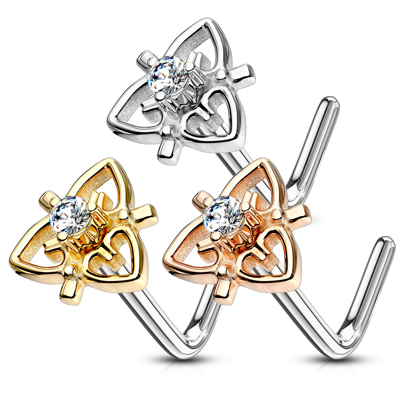 Kolczyk do nosa z filigranowym sercem i kamieniem