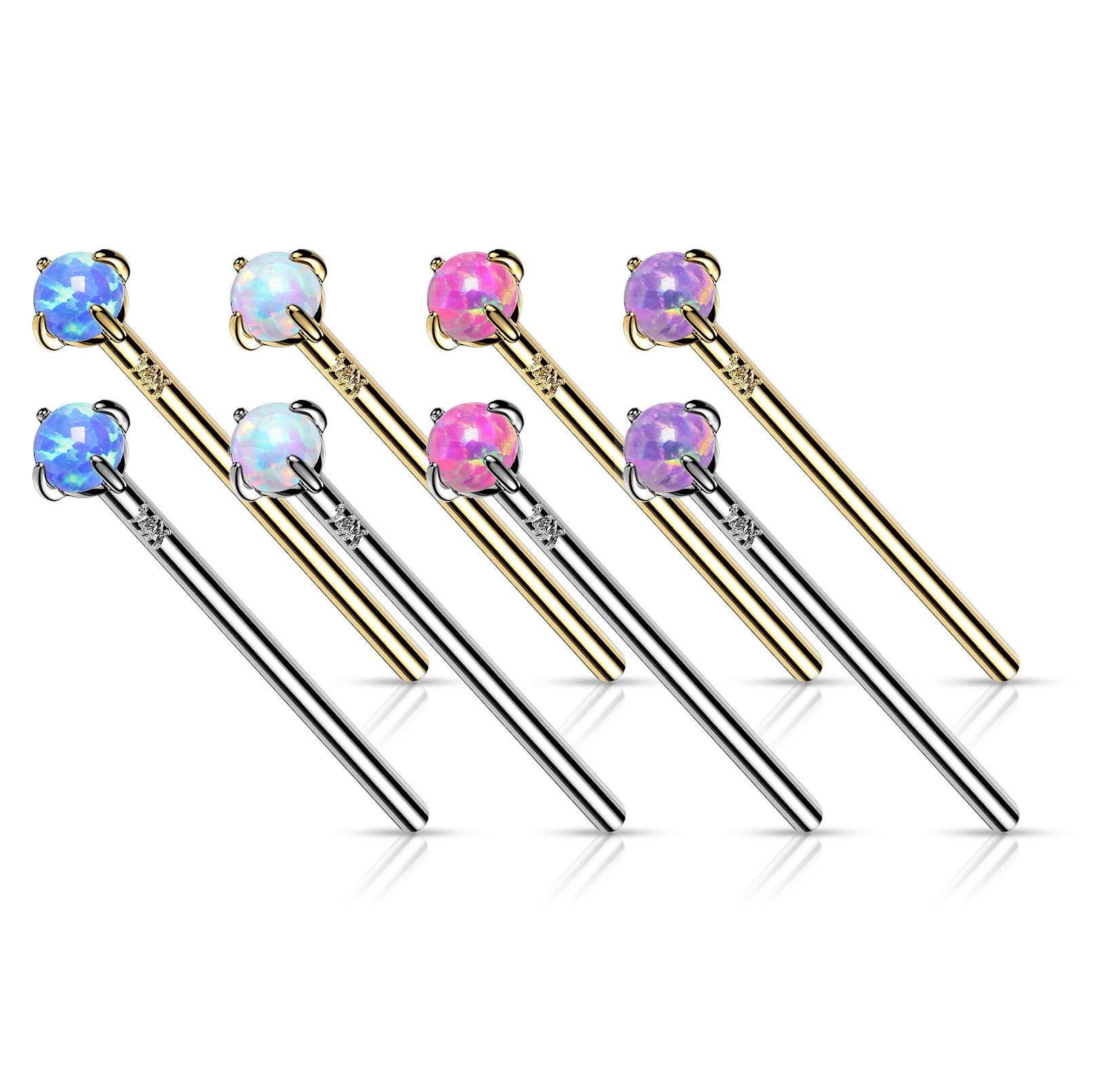 Kolczyk do nosa fishtail z 14 karatowego złota zdobiony opalem