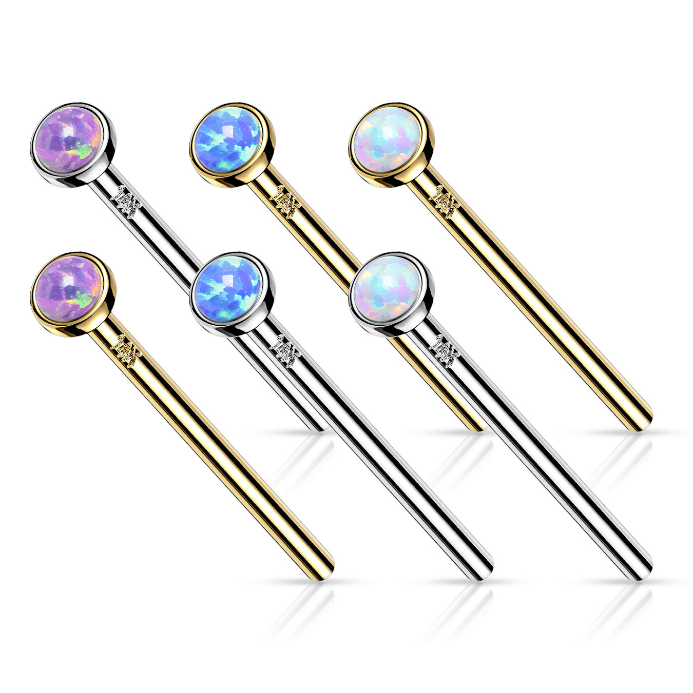 Kolczyk do nosa fishtail z 14k złota zdobiony opalem