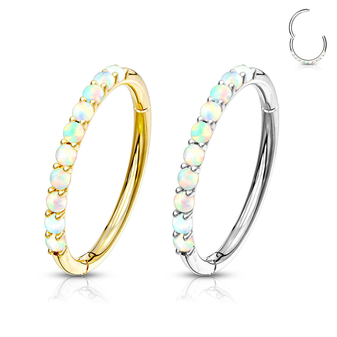 Clicker z 14-karatowego złota z opalami i zamykany zawiasem