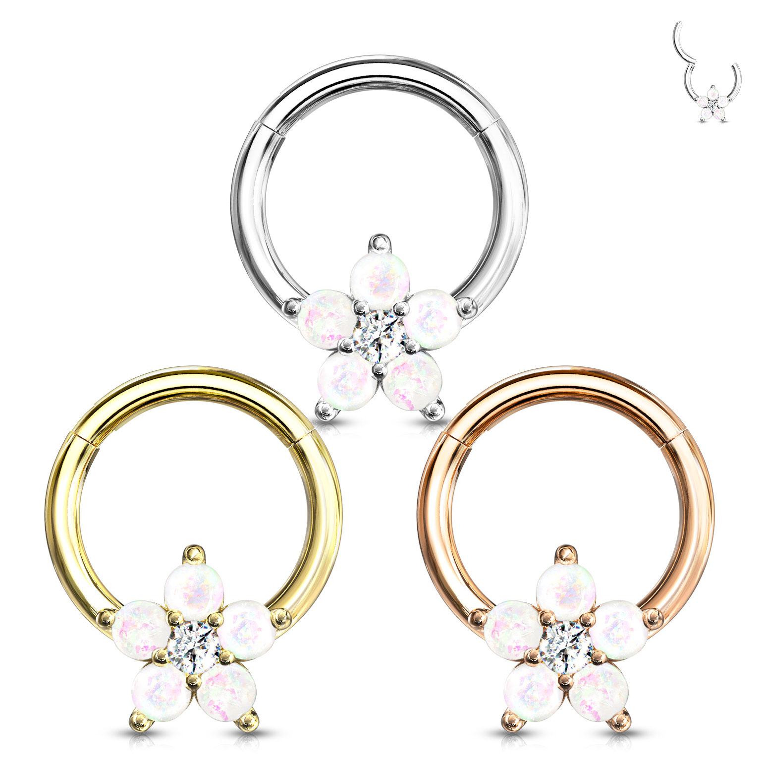 Kółko z zawiasem zdobione kwiatem z opali