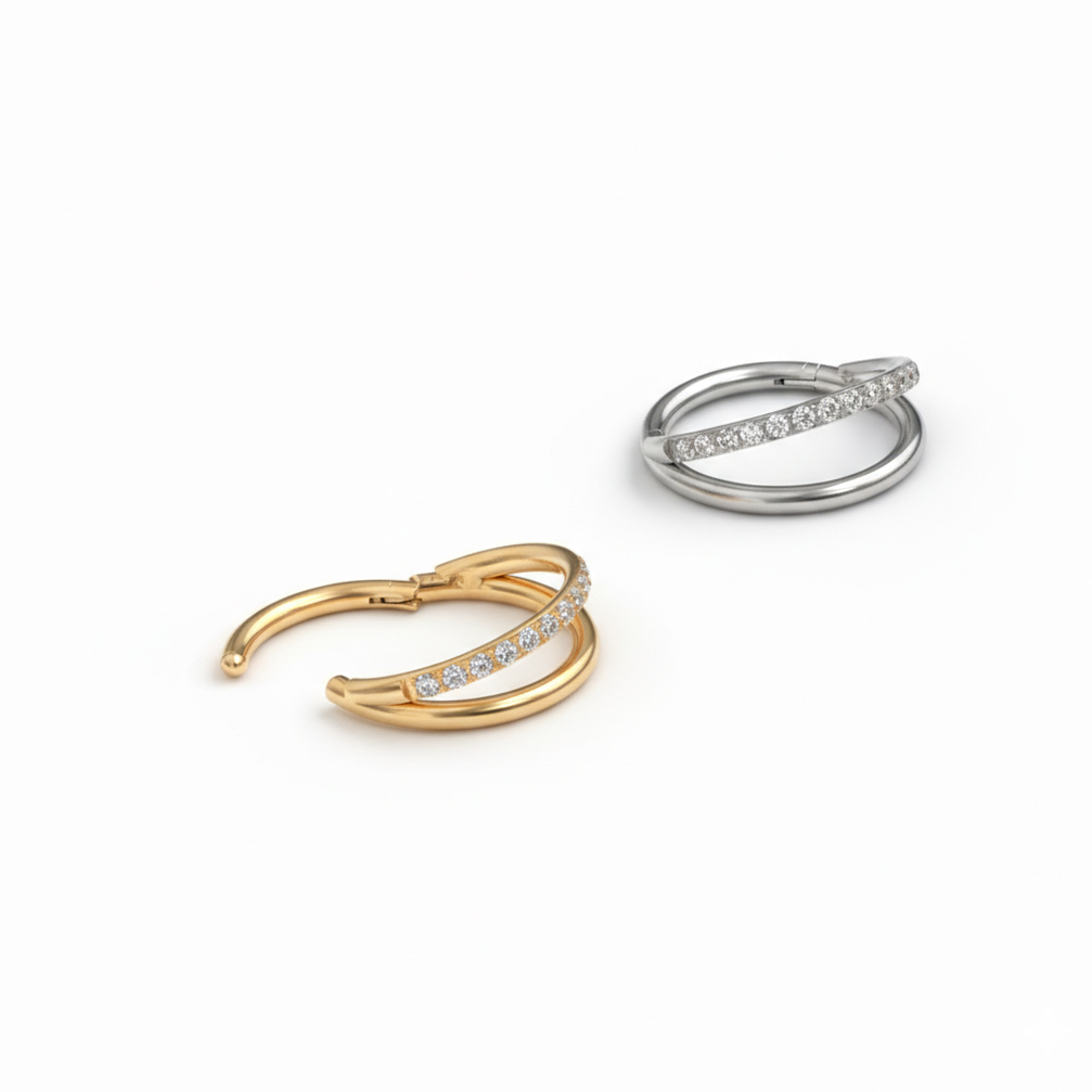 Podwójne tytanowe kółko z kamieniami na jednym pierścieniu