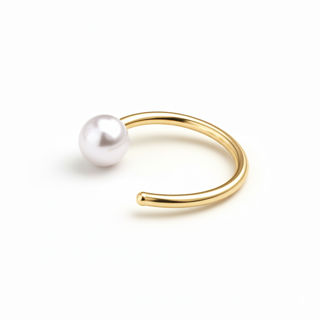 Otwarta obręcz z tytanu zdobiona perłą