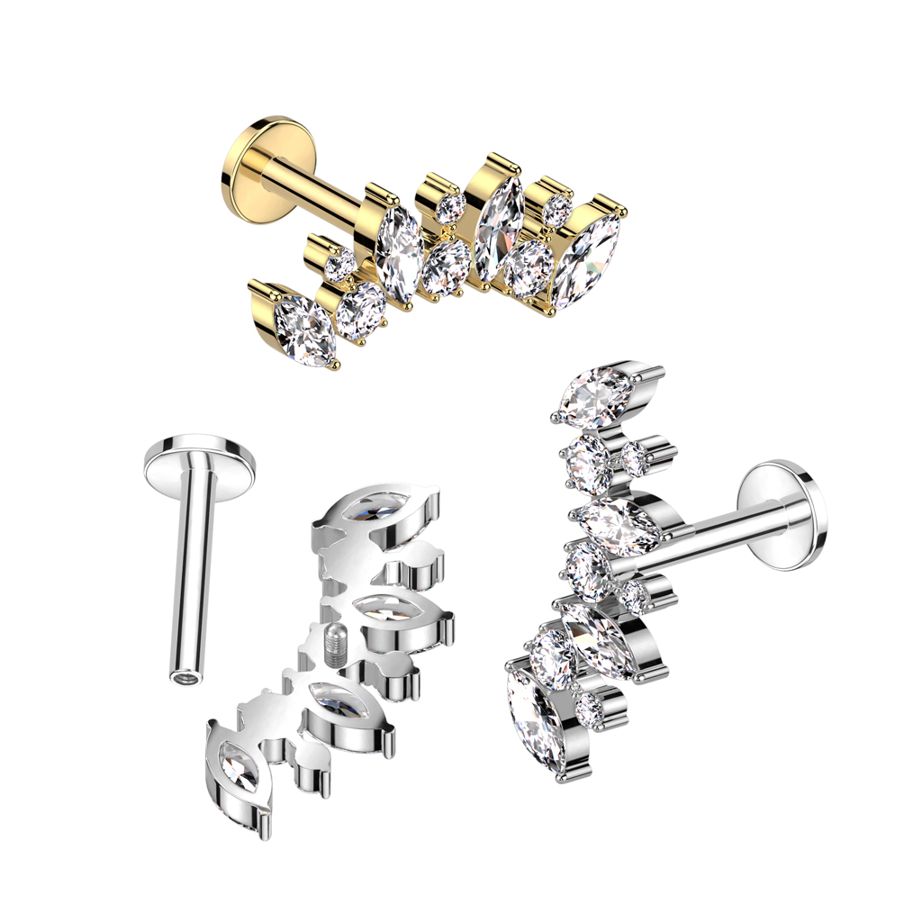 Labret z tytanu z okrągłymi kamieniami i szlifie markizowym