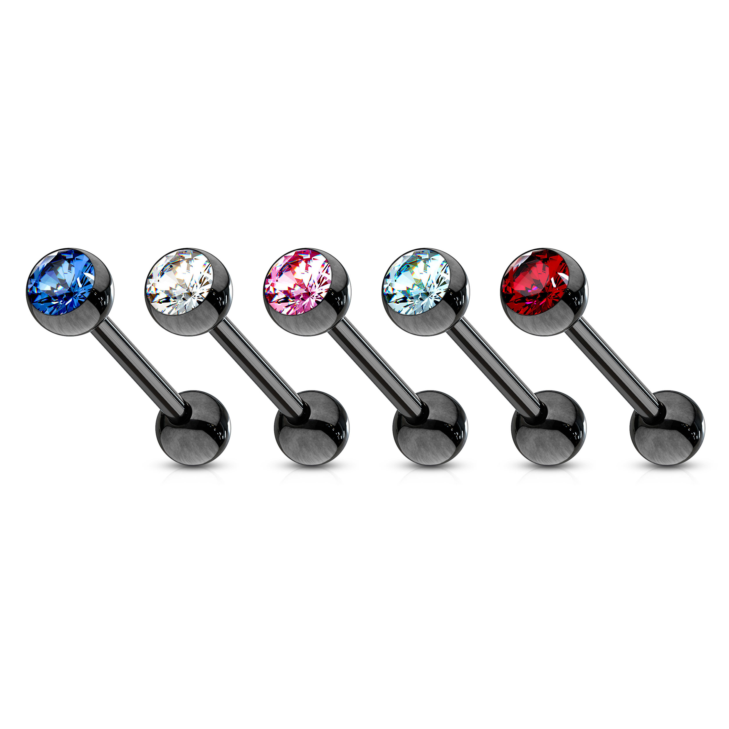 Czarny kolczyk do języka z kolorowym kamieniem