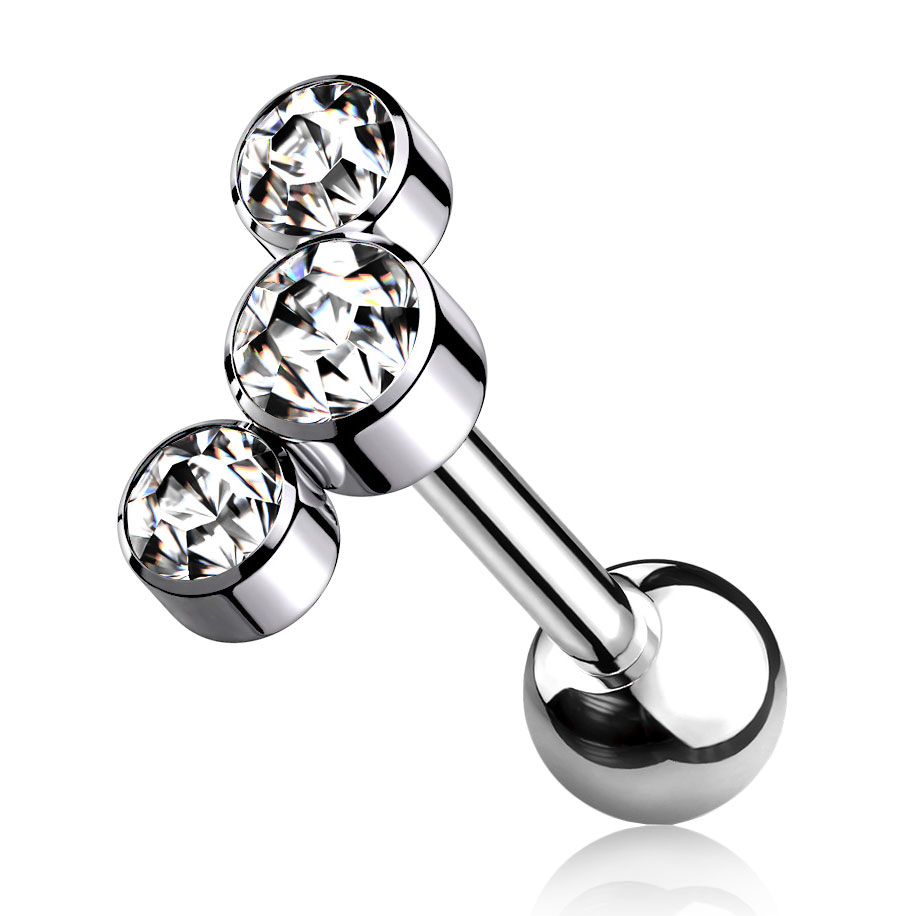 Kolczyk z tytanu z gwintem wewnętrznym i 3 kamieniami