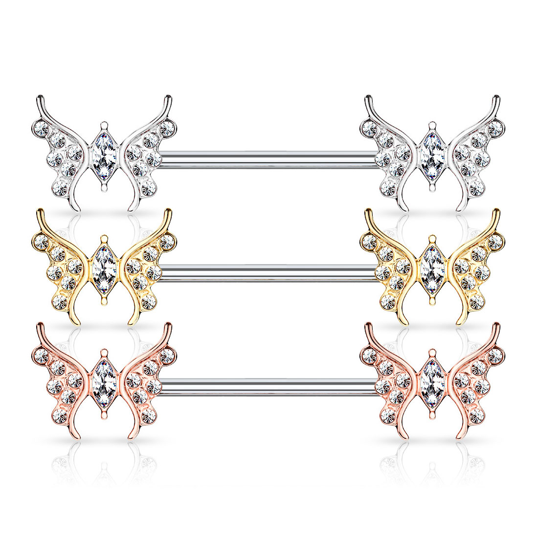 Kolczyk do sutka zdobiony motylami i kamieniami